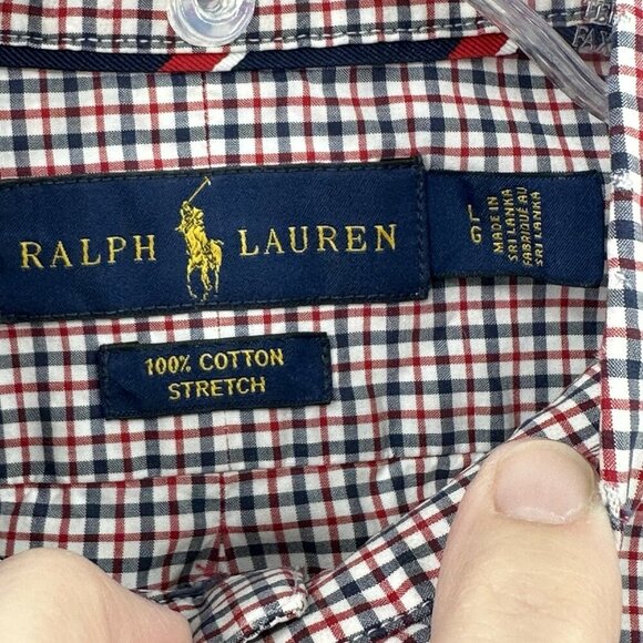 RALPH LAUREN long sleeve button up shirt check gingham 100% cotton stretch L - Picture 6 of 6